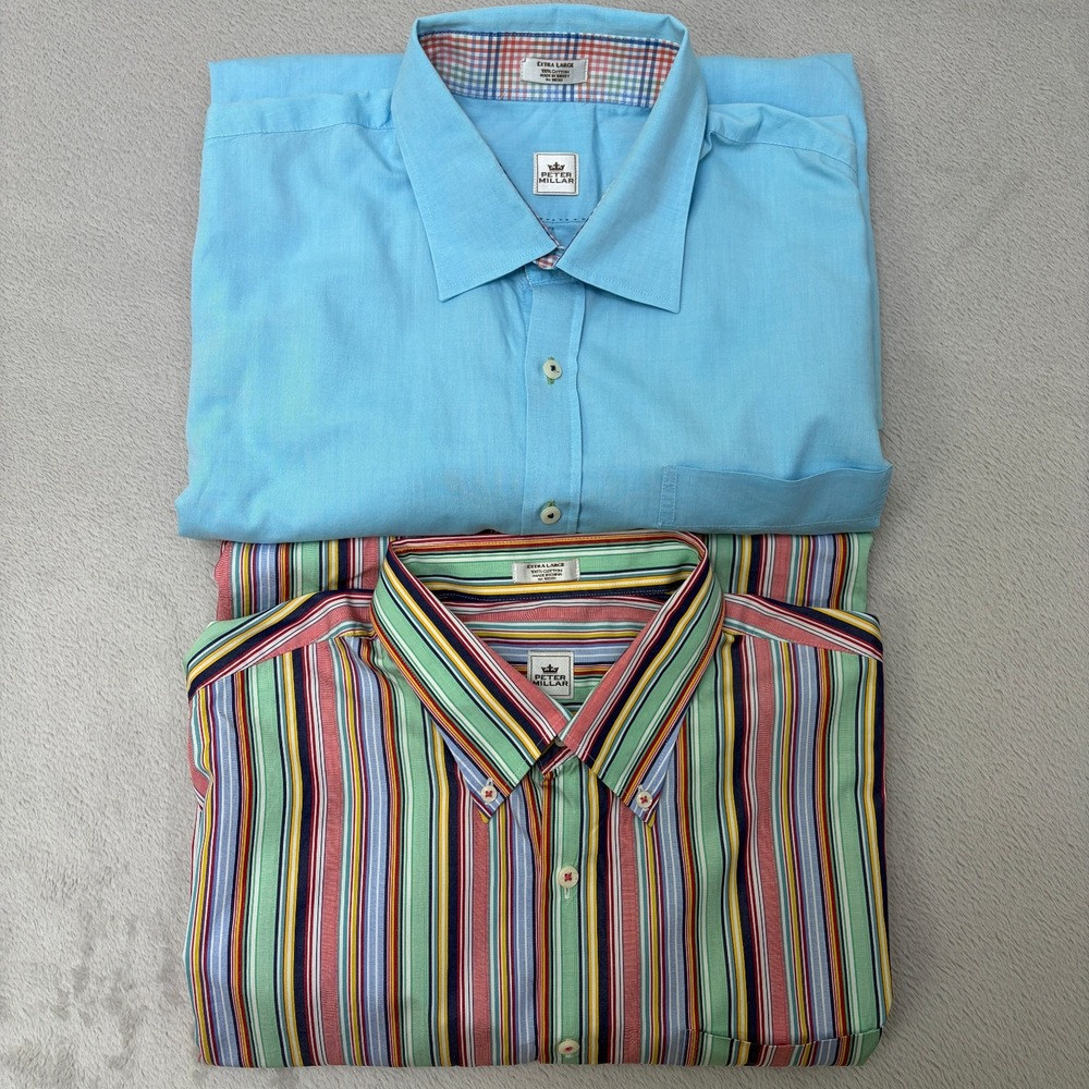LOT OF TWO Peter Millar Short Sleeve Shirts XL Multicolor & Lightweight Blue